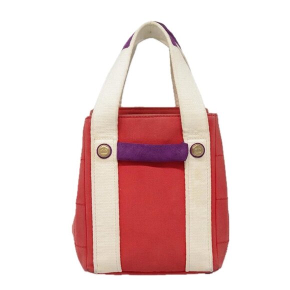 CHANEL Choco Bar Tote Bag Canvas Red Gold CC Auth bs18523 - Picture 1 of 14
